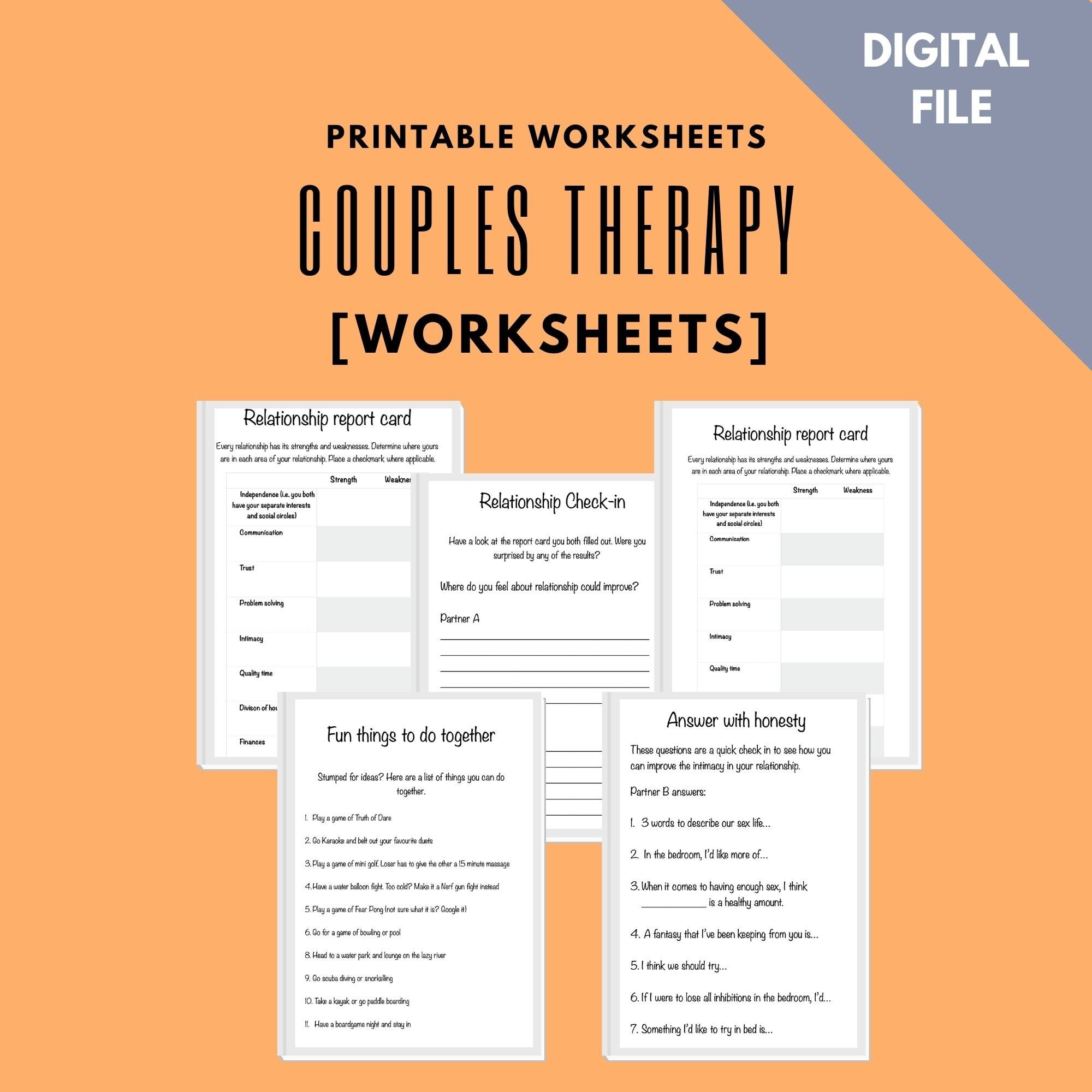 Couples Counseling Worksheets Bundle: Communication, Conflict, Boundaries (Digital Download)