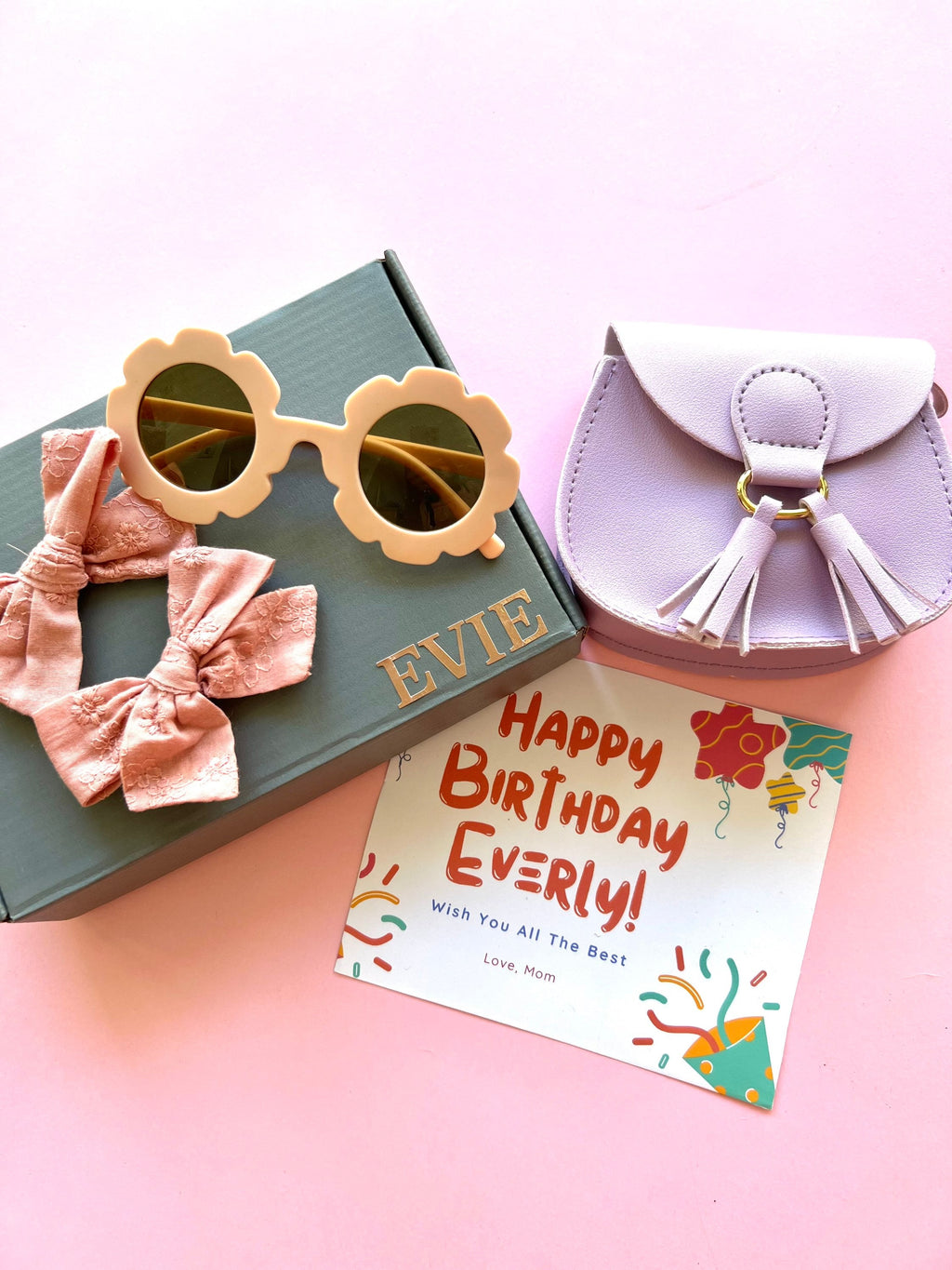 Personalized Toddler Birthday Gift Box: Purse, Sunglasses, Bows & Charm