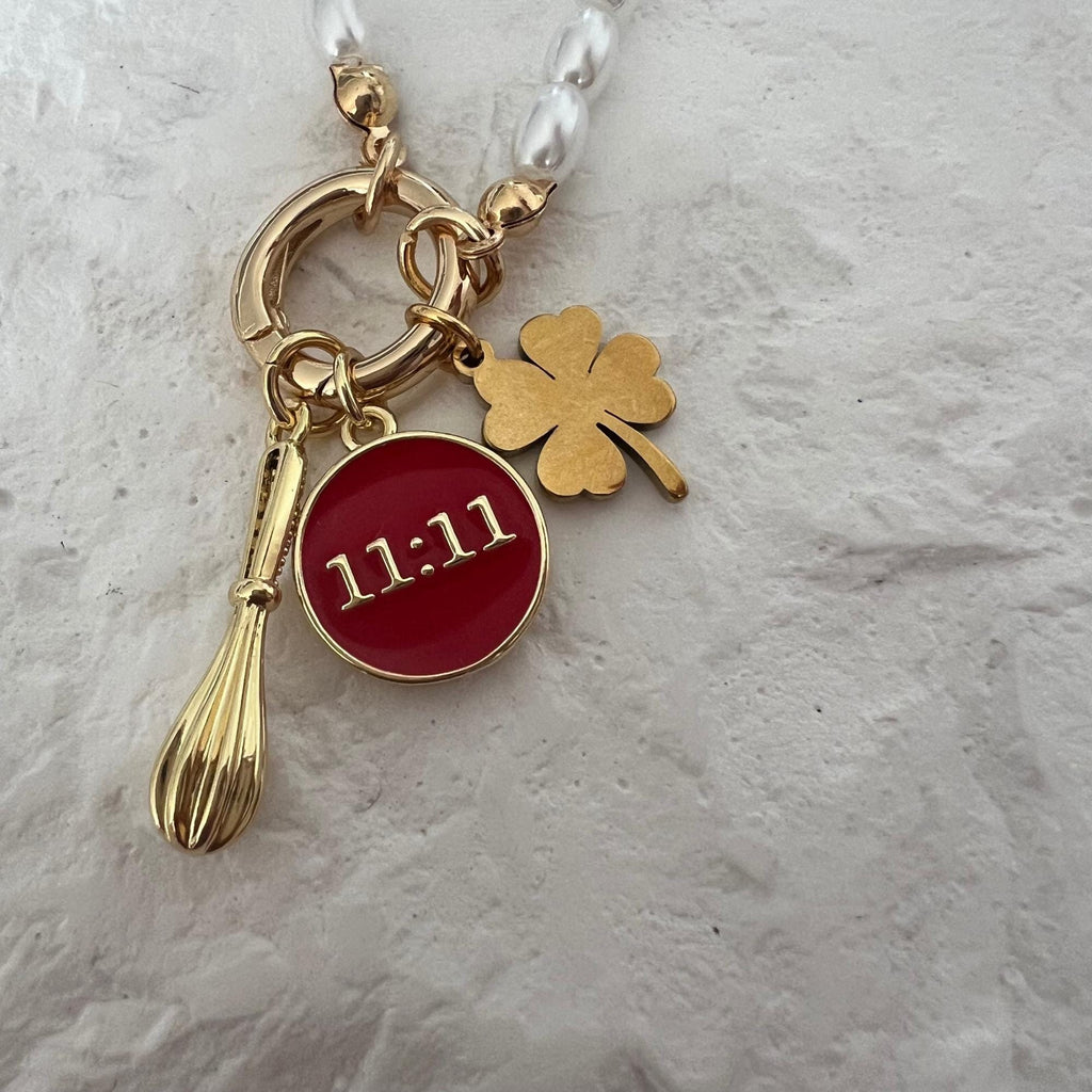 Pearl Charm Necklace 27cm Gold Plated Pearl Necklace with Charm Ring DIY Charm Necklace White Pearl Necklace for Charms Supply for Business