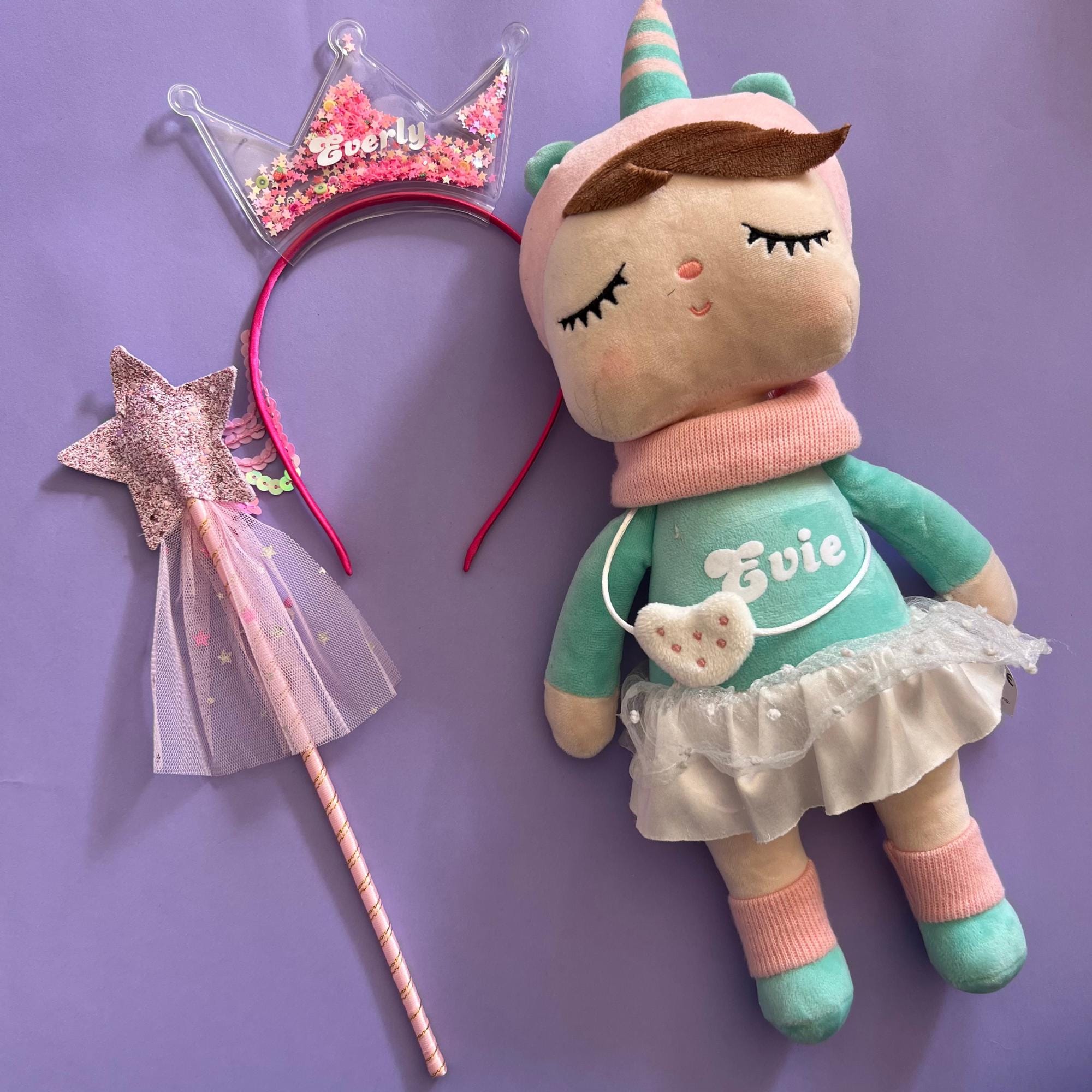 Custom Name Unicorn Plush Toy Personalized Rainbow Unicorn Doll for 4 year older Personalised Name Doll Wand and Crown Birthday Gift