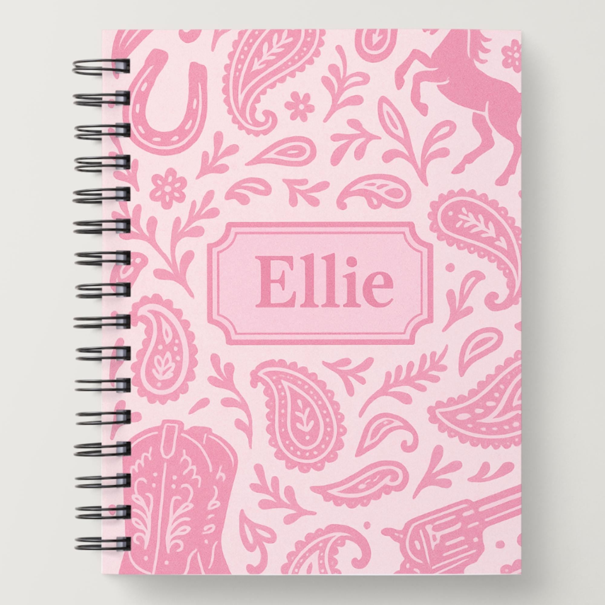 Personalized Name Notebook Custom Stationary Pink Paisley Pink Cowgirl Themed Notebook Lined Journal with Customised Cover