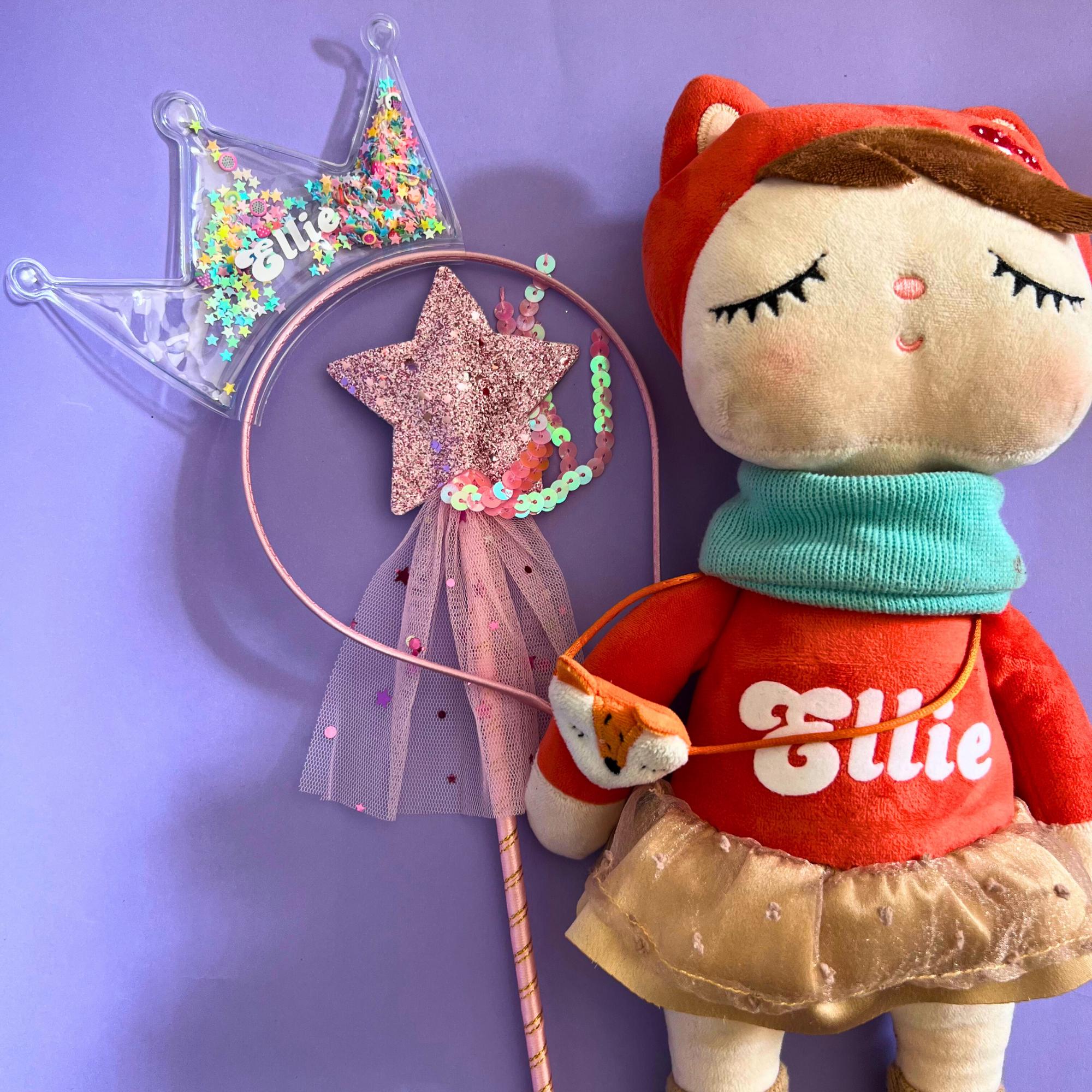 Custom Name Woodland Fox Plush Toy Personalized Fox Doll for 4 year older Personalised Name Doll Wand and Crown Birthday Gift