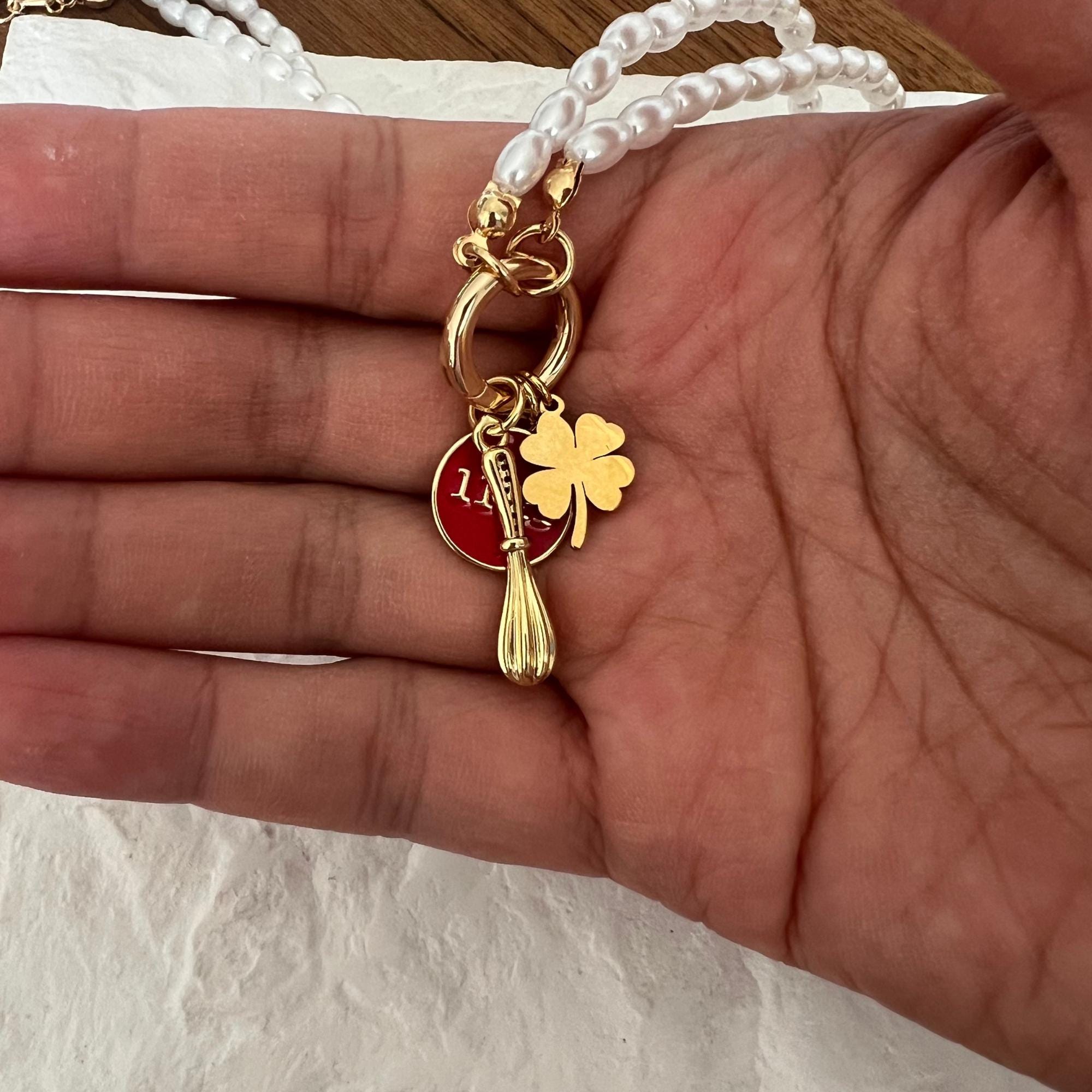 Pearl Charm Necklace 27cm Gold Plated Pearl Necklace with Charm Ring DIY Charm Necklace White Pearl Necklace for Charms Supply for Business