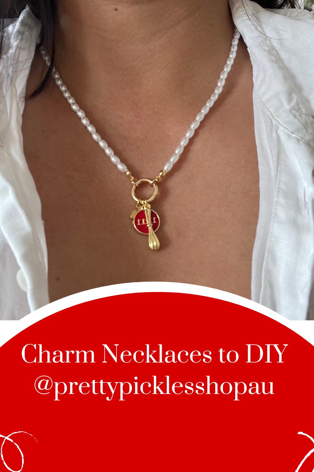 Pearl Charm Necklace 27cm Gold Plated Pearl Necklace with Charm Ring DIY Charm Necklace White Pearl Necklace for Charms Supply for Business