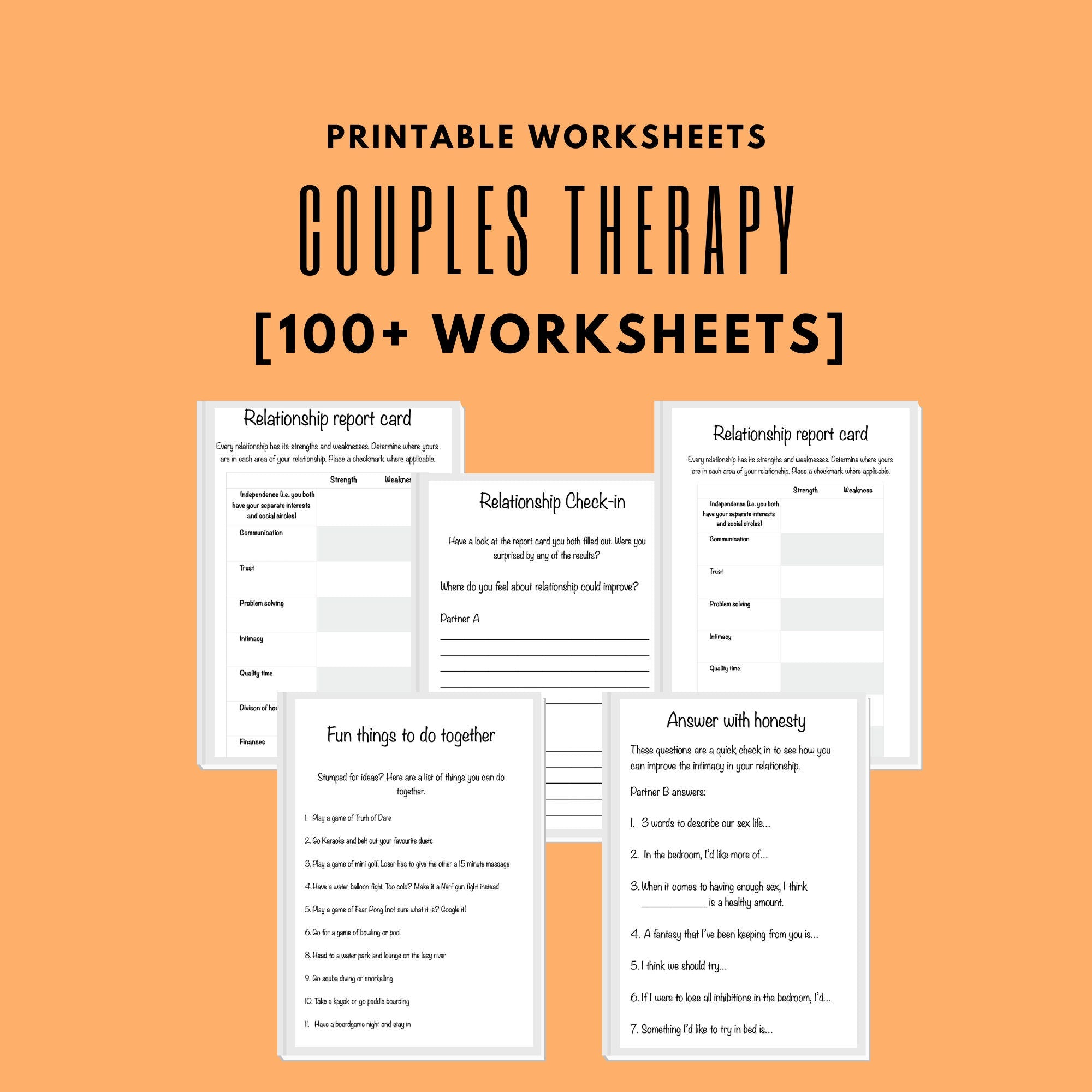 Couples Therapy Worksheets: Relationship Workbook (Digital Download)