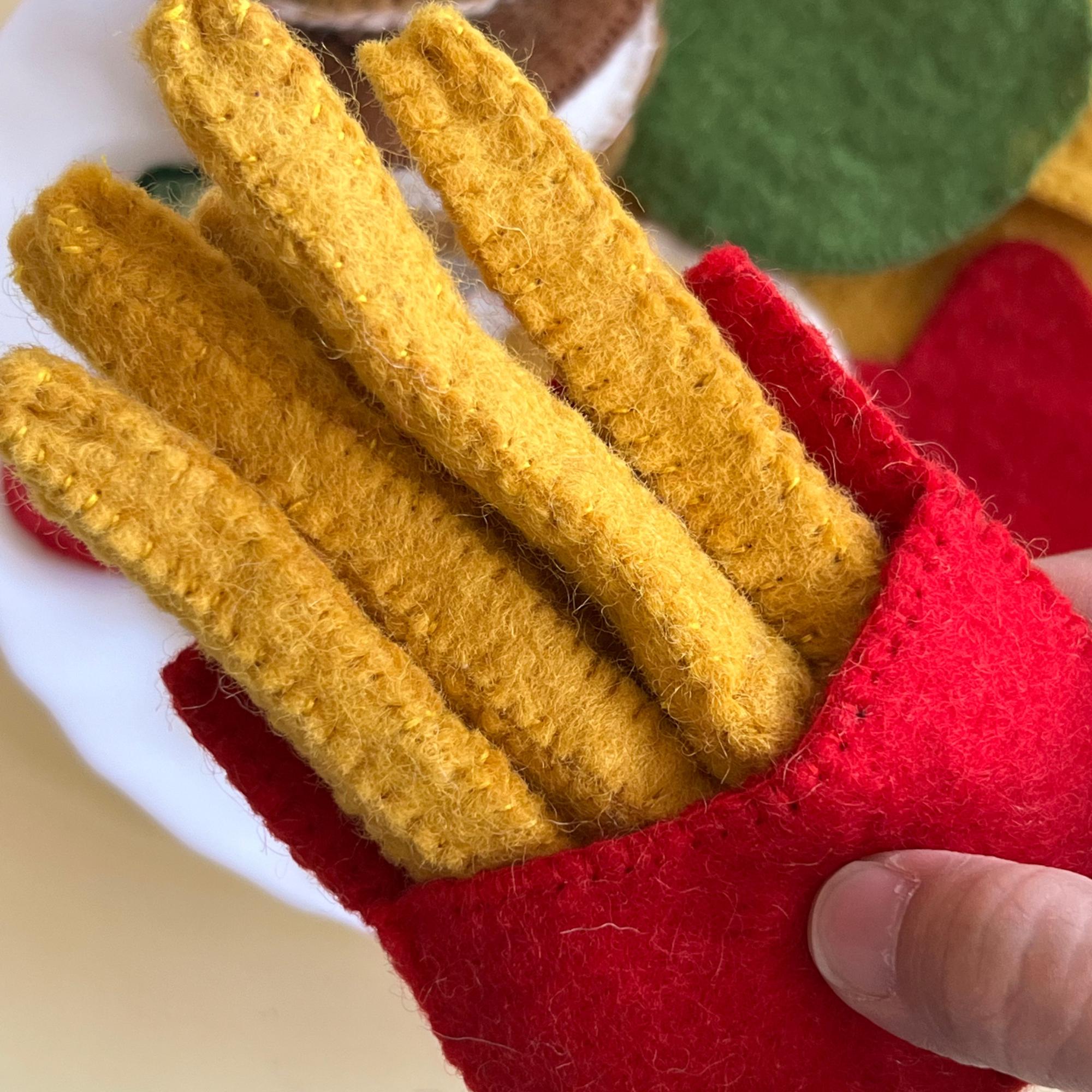 Felt Food Hamburger Set Independent Play for Toddlers Pretend Play Kitchen Food for Preschoolers Hamburger and Fries Felt Food Gift