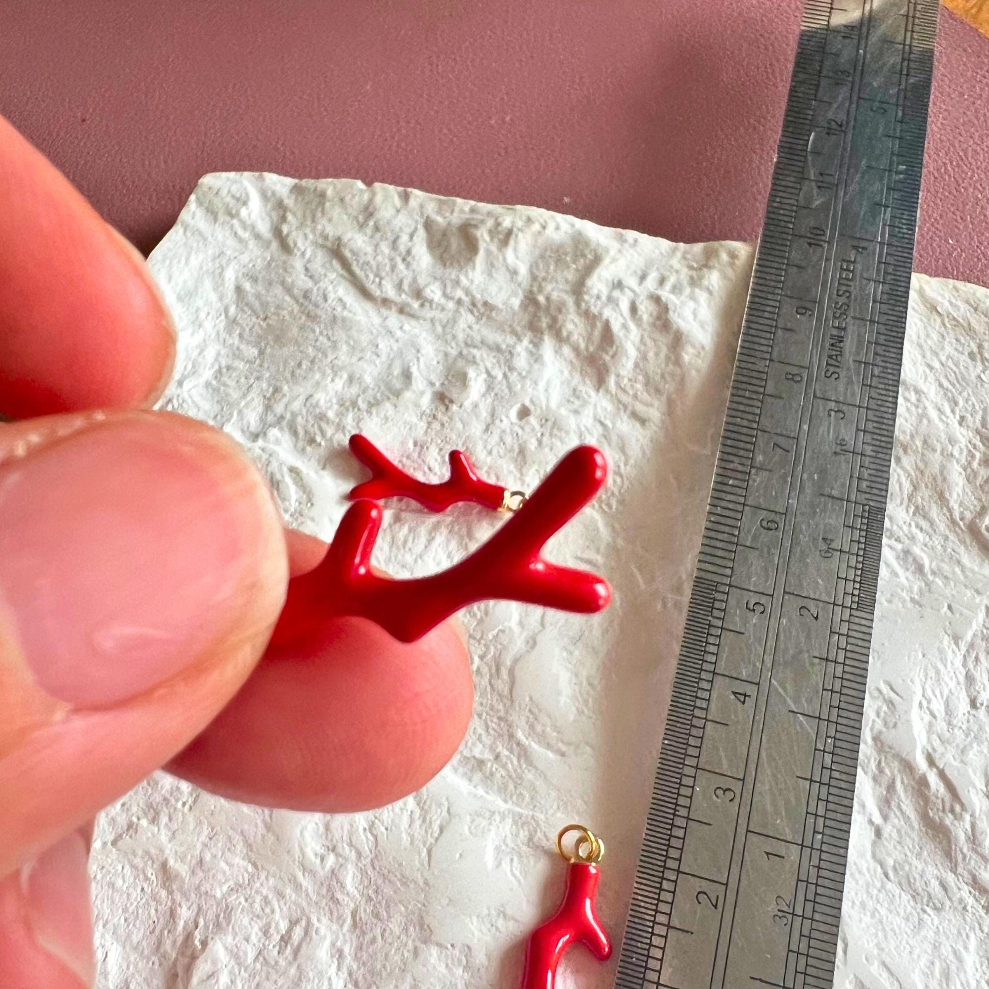 Dainty Red Coral Necklace Charm Lucky Charm Pendant for Charm Necklace DIY Jewellery Making Charm Necklace for Teen Girl Minimalist Charms