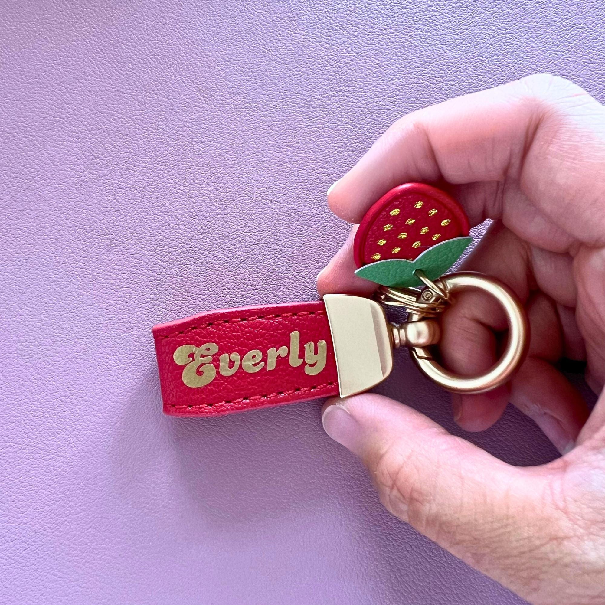 Personalized Strawberry Key Chain Custom Gold Foil Berry Red Key Ring Gift for Tween Birthday Gift idea for Teen
