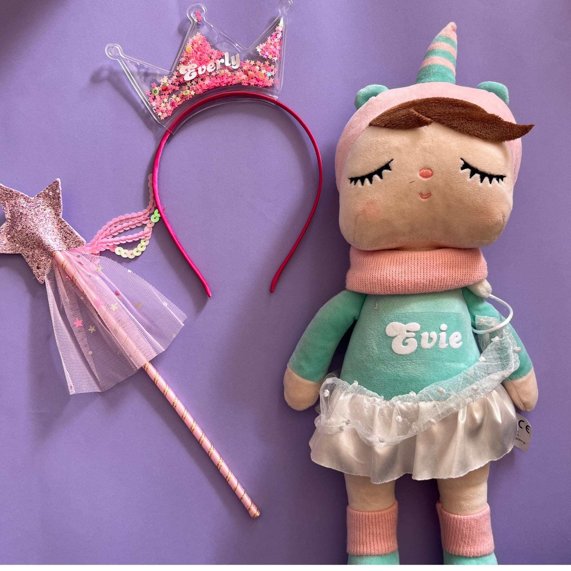 Custom Name Unicorn Plush Toy Personalized Rainbow Unicorn Doll for 4 year older Personalised Name Doll Wand and Crown Birthday Gift