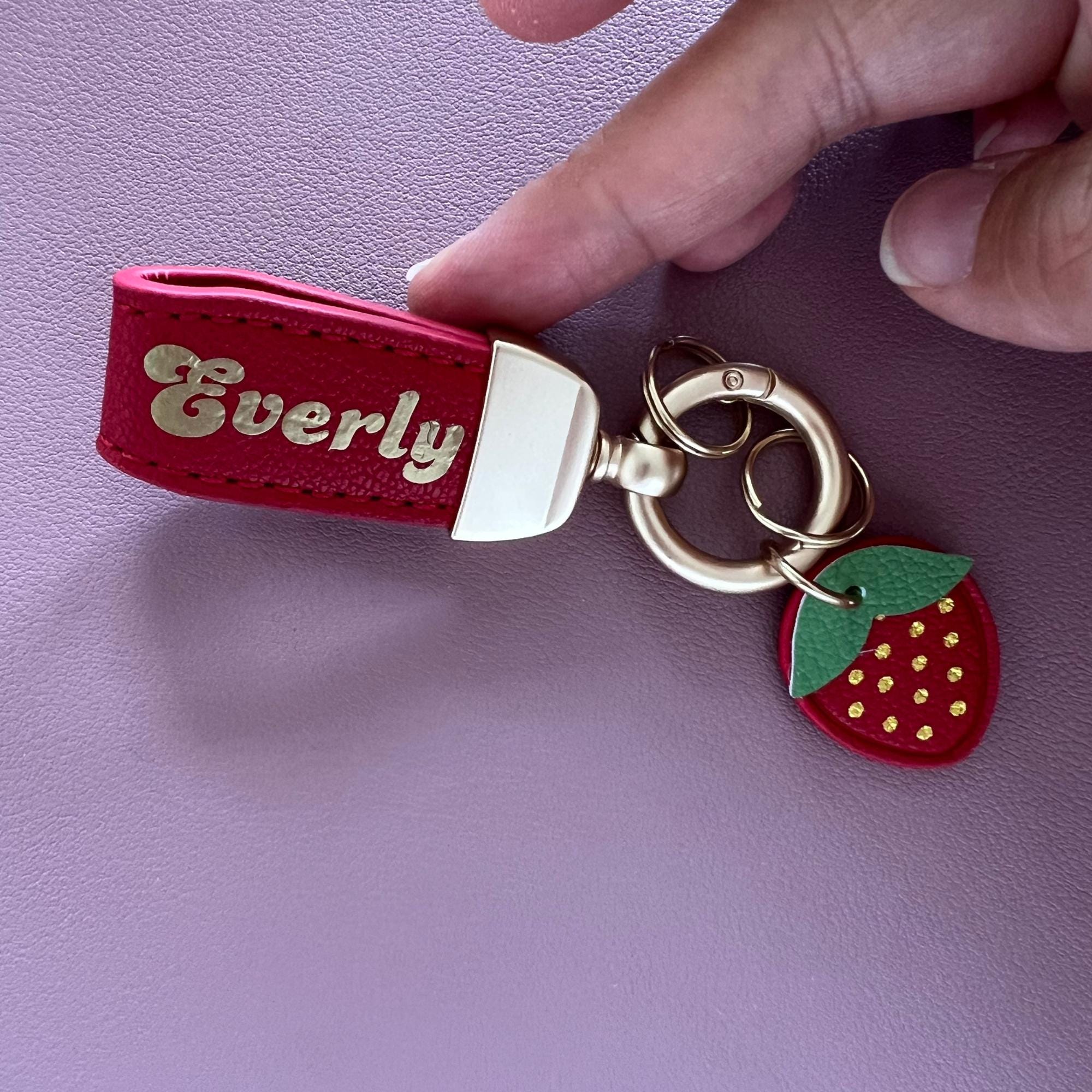 Personalized Strawberry Key Chain Custom Gold Foil Berry Red Key Ring Gift for Tween Birthday Gift idea for Teen