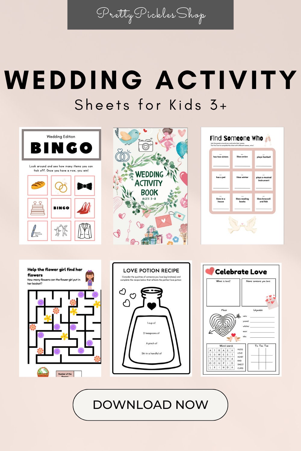 Wedding Activity Book for Kids 3+ (Digital Download)