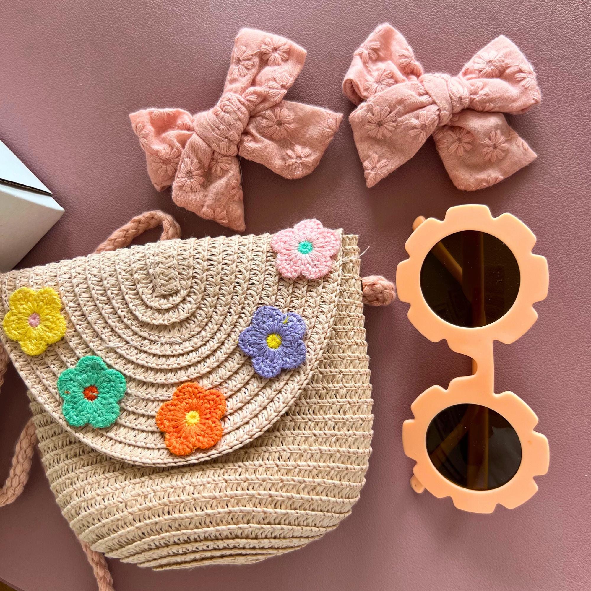 Girly Woven Handbag Gift Set Girls handbag gift set Retro Sunnies for Kids with Bows Curated Gift Box for Girl Ages 5 Floral Handbag Girl