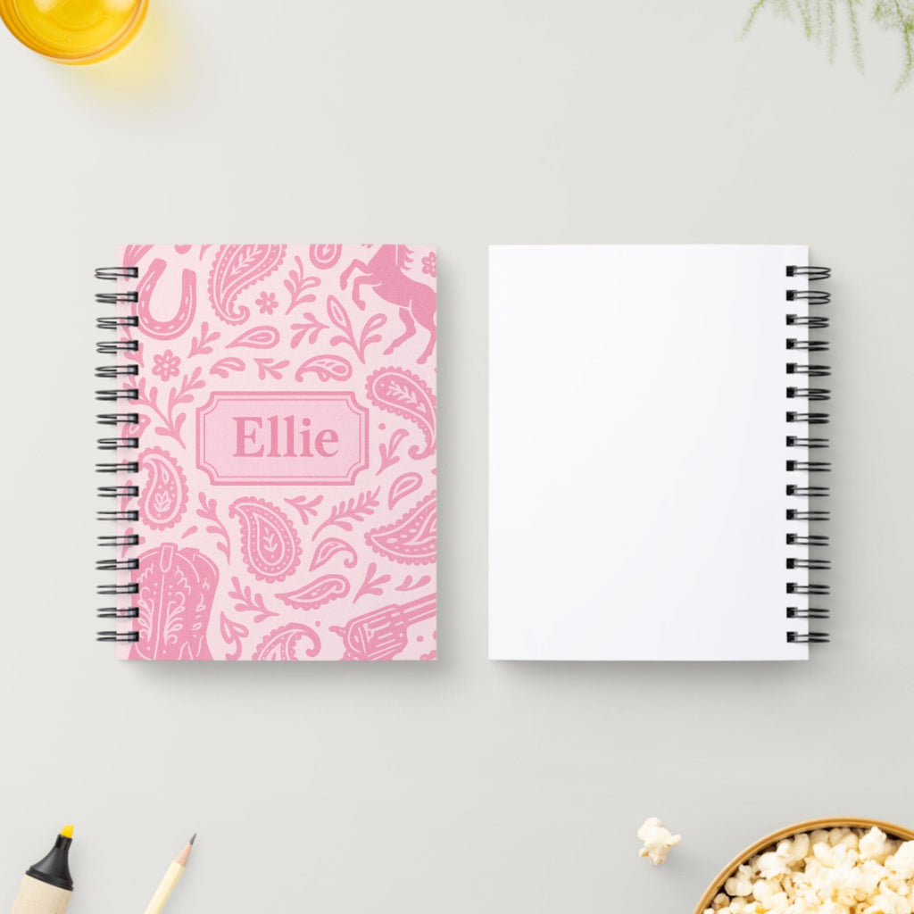 Personalized Name Notebook Custom Stationary Pink Paisley Pink Cowgirl Themed Notebook Lined Journal with Customised Cover
