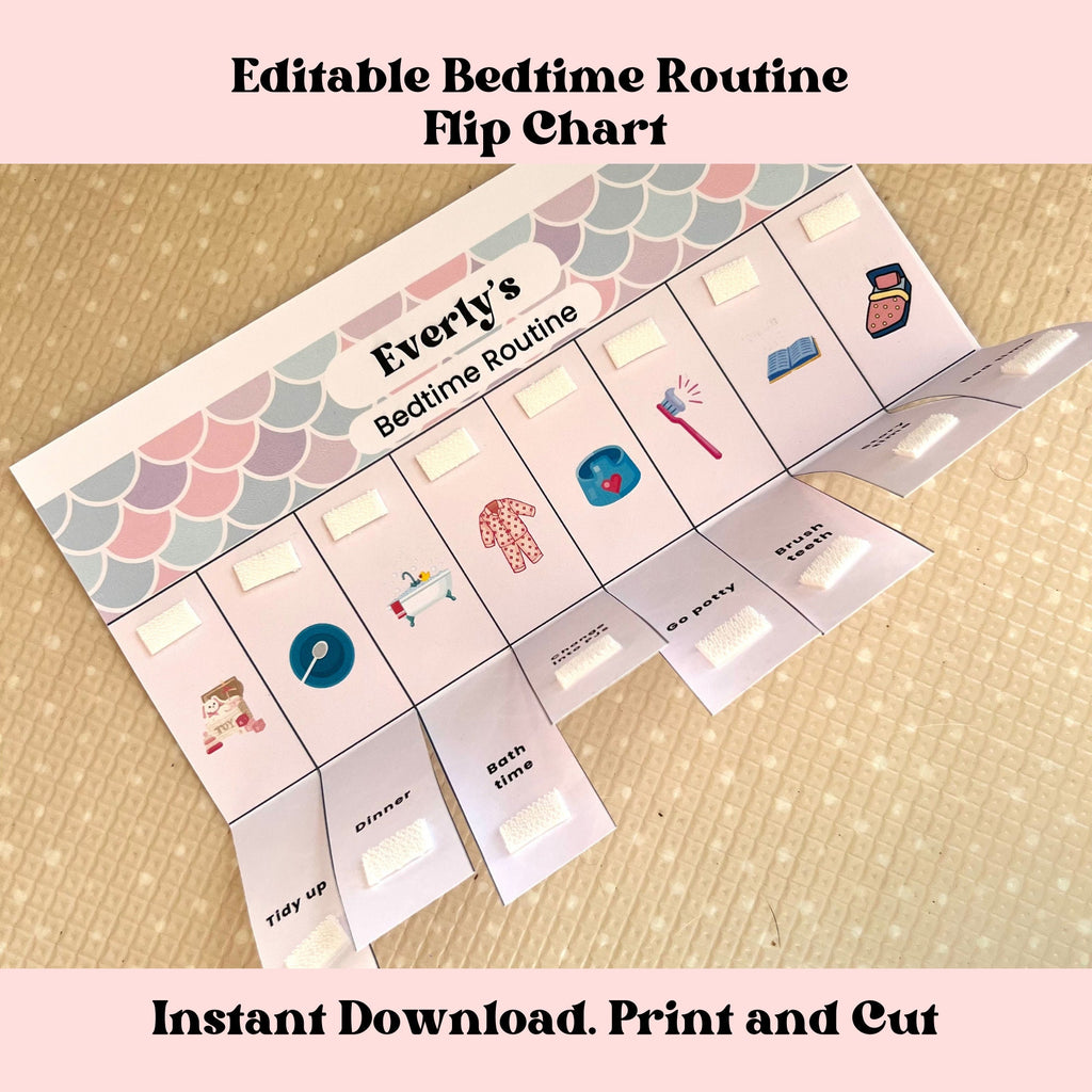 Bedtime Routine Flip Chart for Girls Editable Canva Checklist Personalized Routine Chart for Toddlers Preschool Bedtime Activity Chore Chart