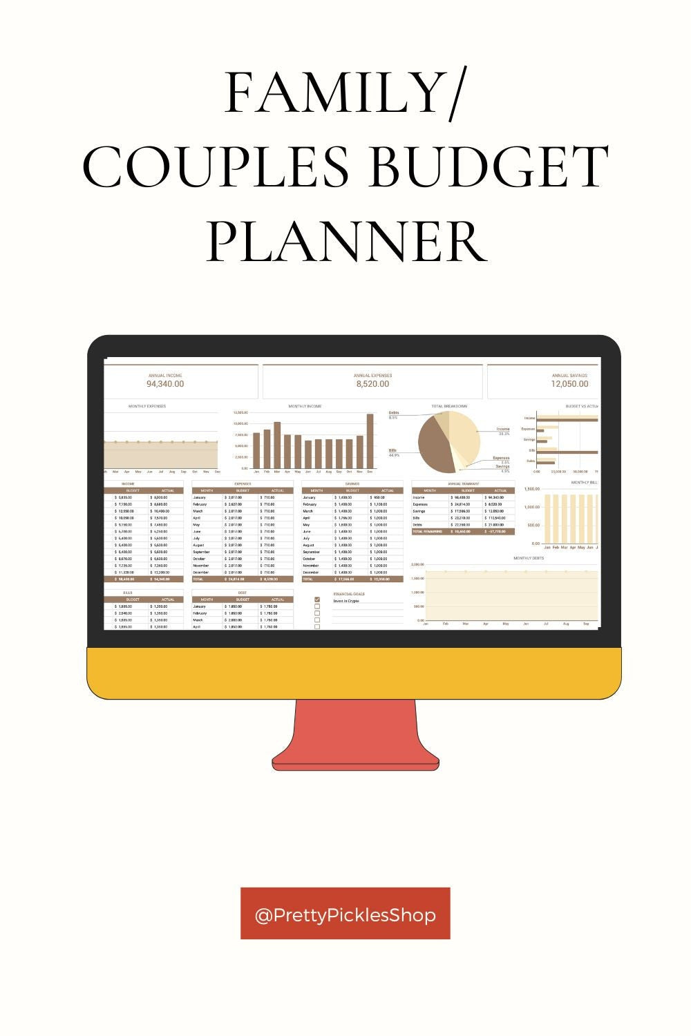 Couples Budget Planner, Monthly & Annual Spreadsheet (Digital Download)