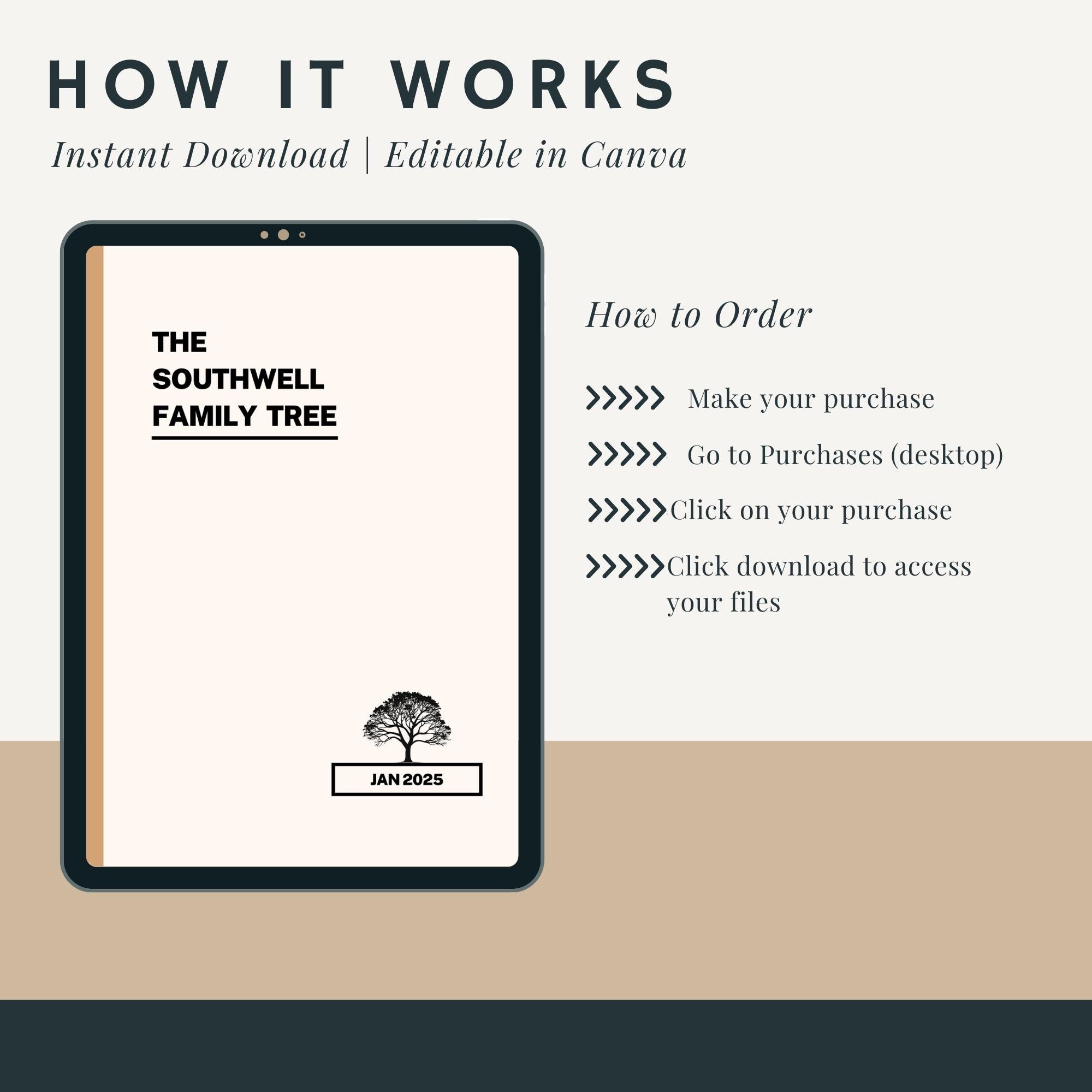 Family Tree Book Template: Genealogy Chart, A4 Editable (Digital Download)