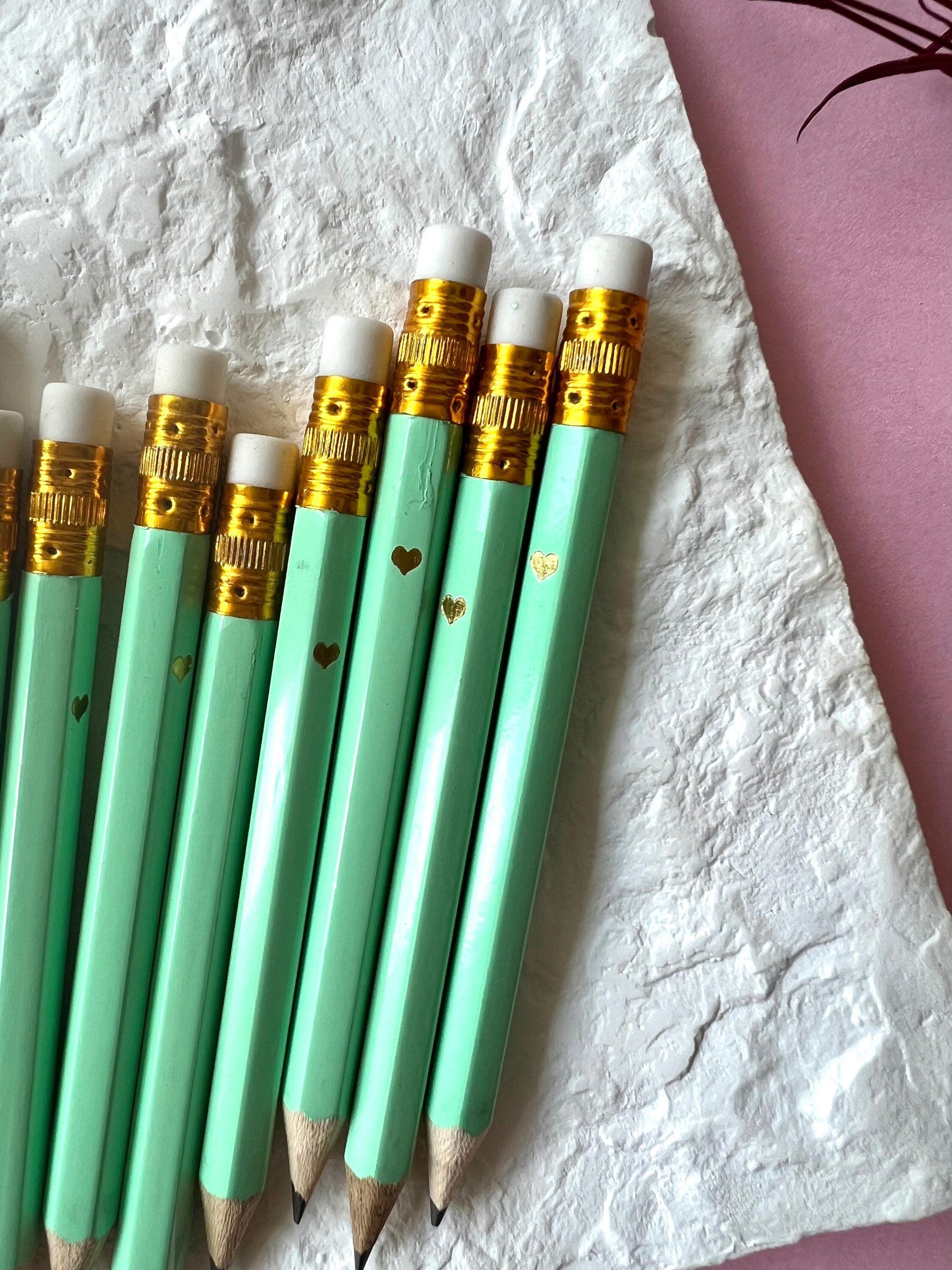 Mini Emerald Green Pencils with Gold Detail, Party Favor Set