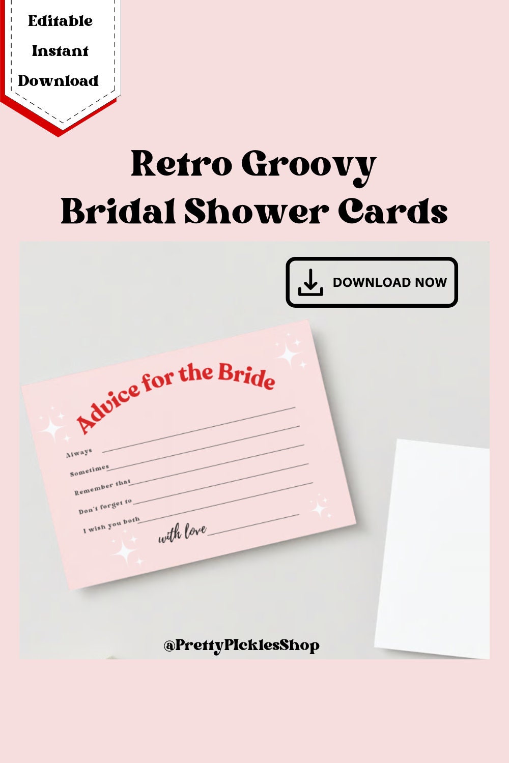 Retro Wedding Advice Card, Groovy Bridal Shower Game (PDF Printable)