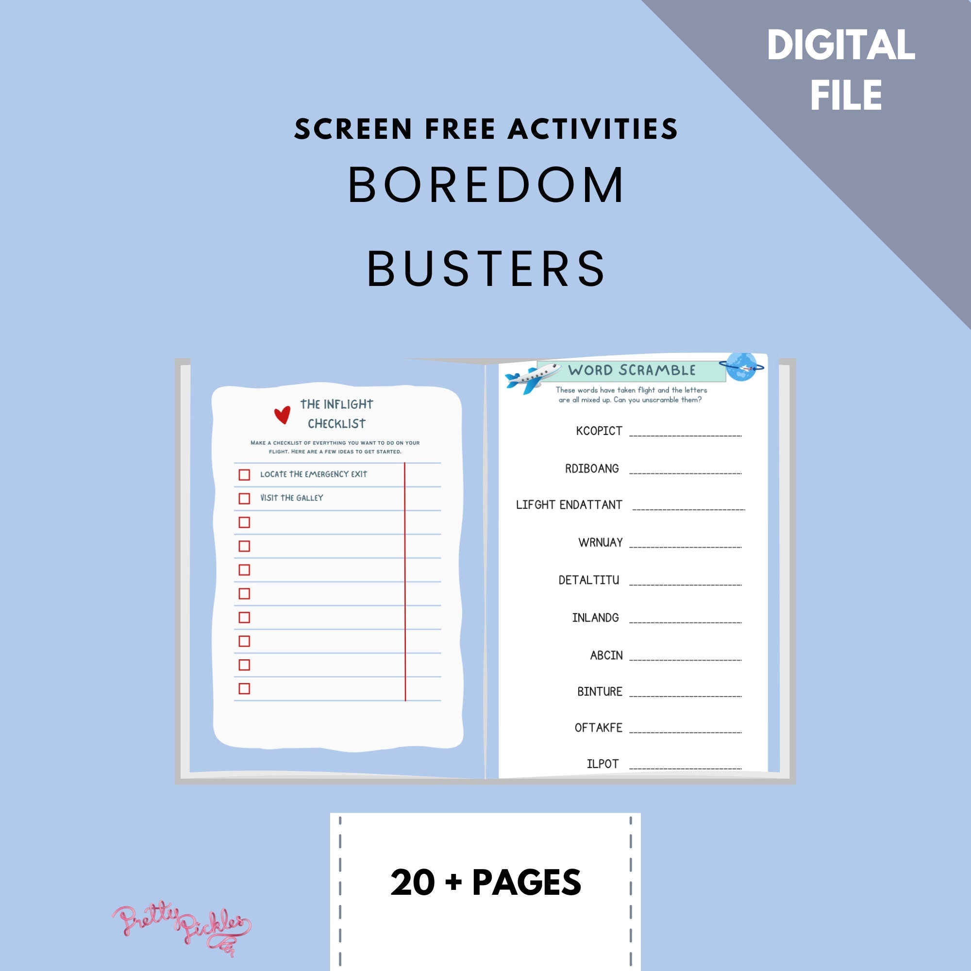 Travel Activity Worksheets for Kids 7-11 Screen Free Printables for In-Flight Travel Boredom Busters for Kids Airplane Activities for Kids