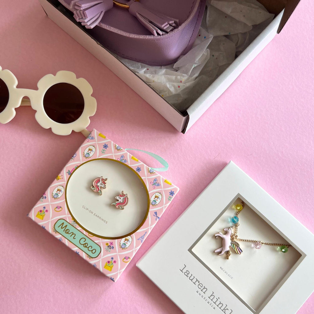 Unicorn Gift Box: Necklace, Clip-On Earrings, Purse & Sunglasses