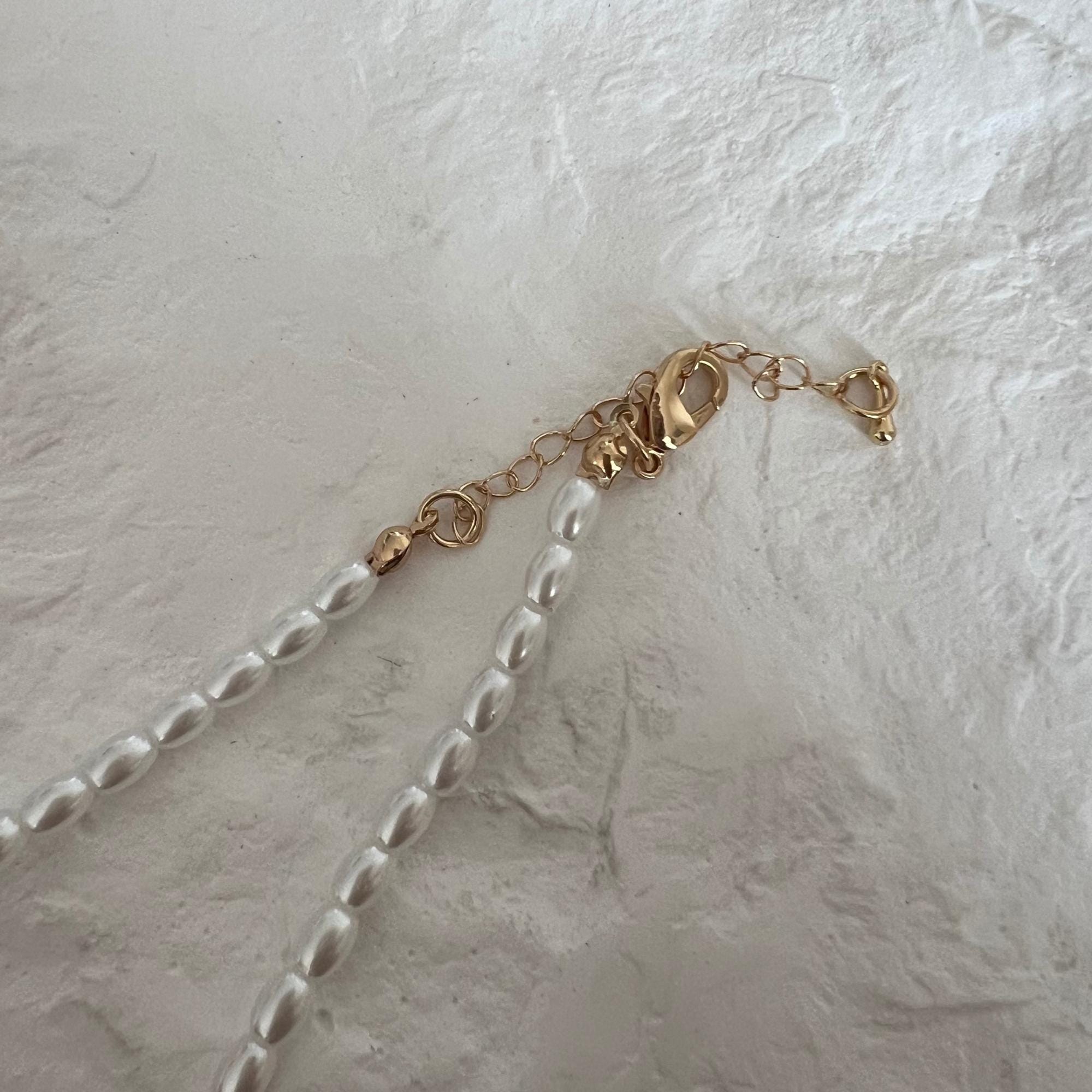 Pearl Charm Necklace 27cm Gold Plated Pearl Necklace with Charm Ring DIY Charm Necklace White Pearl Necklace for Charms Supply for Business