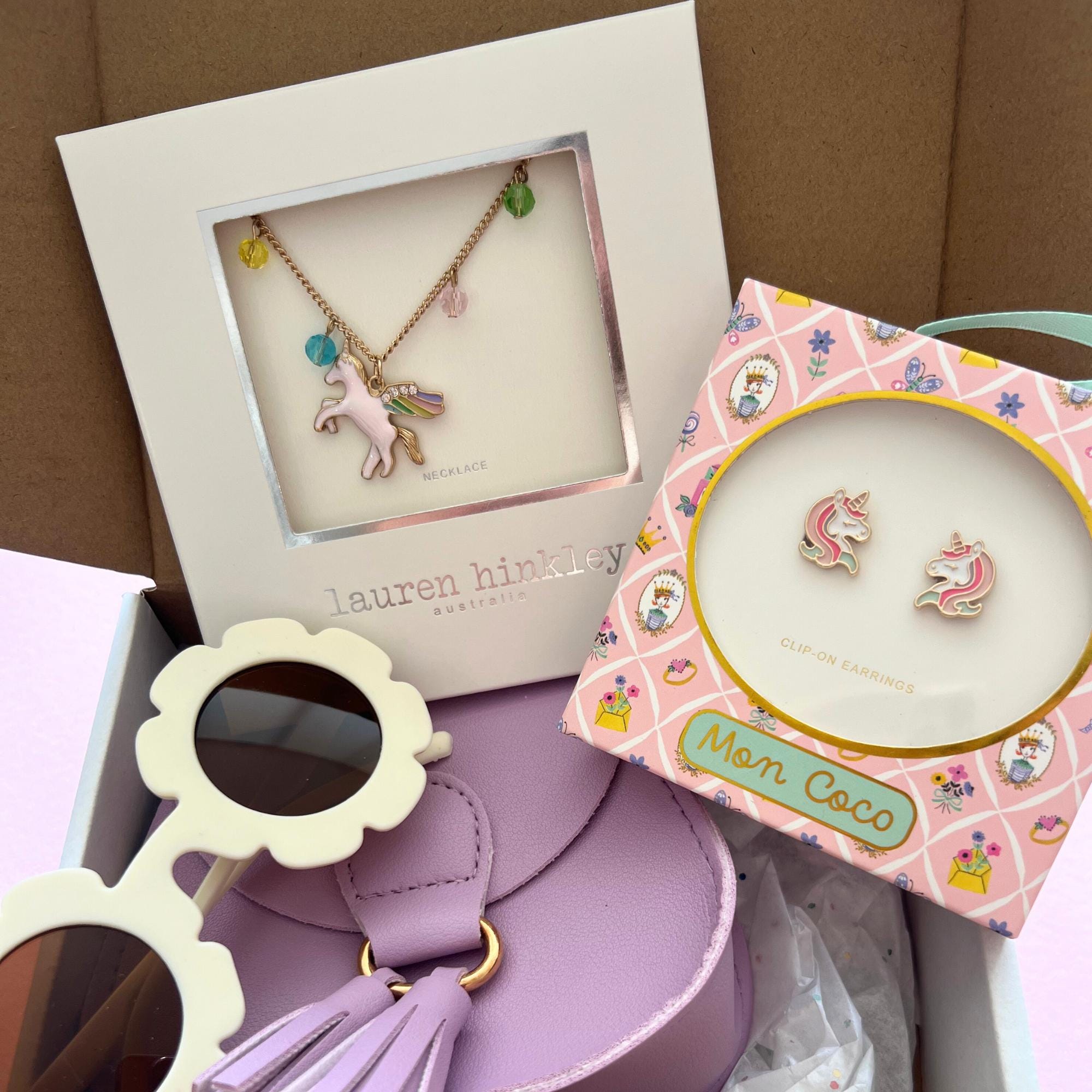 Unicorn Gift Box: Necklace, Clip-On Earrings, Purse & Sunglasses